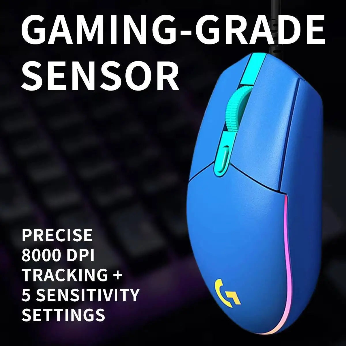 Logitech G203 Prodigy Wired Gaming Mouse 8000 DPI RGB Lighting 6 Buttons On-Board Memory 2.1m Cable Windows ChromeOS