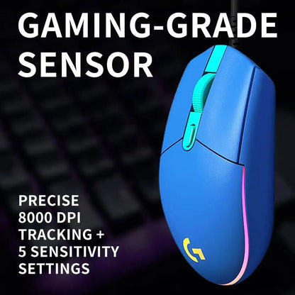Logitech G203 Prodigy Wired Gaming Mouse 8000 DPI RGB Lighting 6 Buttons On-Board Memory 2.1m Cable Windows ChromeOS