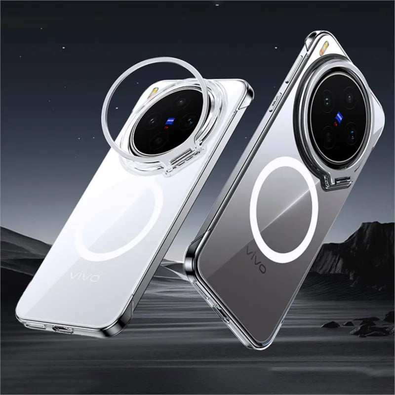 Acrylic Slim Frameless Transparent Case For Magsafe VIVO X300S X300 Pro Ultra Wireless Charging Lens Metal Stand Holder Cover