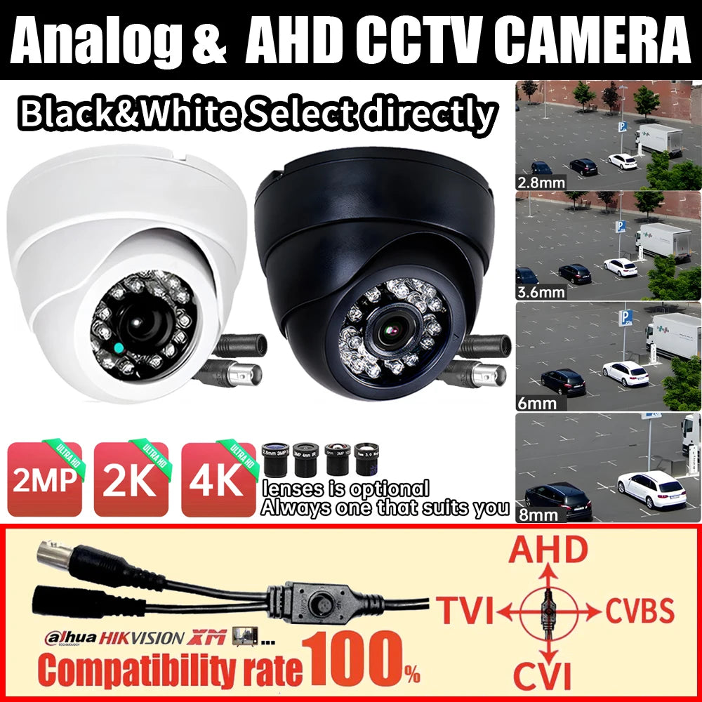 ALL DVR Compatibility 8MP 4MP/5MP Ultra AHD Dome Camera CCTV 1080P TVI/CVI/Analog H.265 Digital Monitor 4in1 OSD Indoor For home