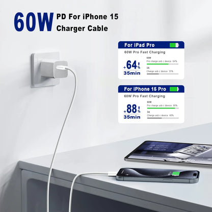 60W Type C to Type C Cable Data Line For Iphone 15 16 17 Samsung Xiaomi Fast Charging USB C to C Cable Type C Data Charger 1m2m