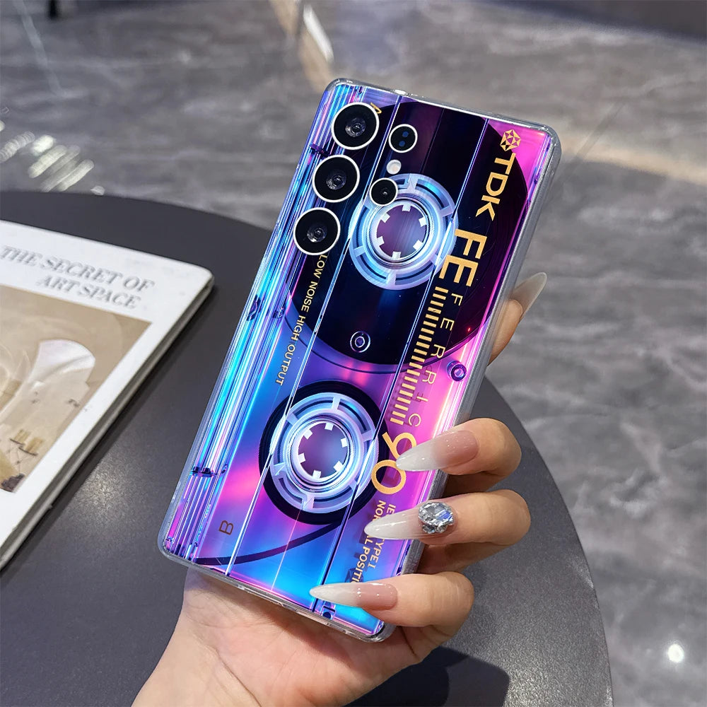 Neon Glow Cassette Clear Soft TPU Back Cover For Samsung Galaxy S26 S25 S24 FE A15 A55 A57 Shockproof Phone Case