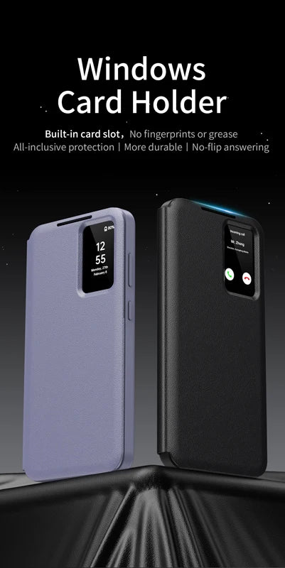 Premium Leather S-view LED Dispaly Window Leather Case For Samsung S26 Ultra S25 Edge S24 S23 S22 FE Plus A57/37 Card-slot Cover