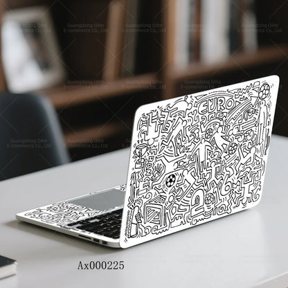 2Pcs Black White Doodle Laptop Skin, Waterproof Vinyl Graffiti Laptop Decal Art Stickers for MacBook HP Dell Universal Laptop
