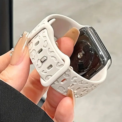 Engraved Strap For Apple Watch Band ultra 49mm 41mm-44-42mm 46mm Sport Silicone Leopard bracelet iWatch Series 11 10 9 8 7 se 6