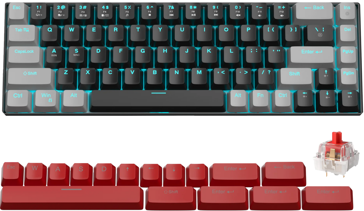 FocusOnPC MK-BOX Portable 60% Mechanical Gaming Keyboard, 68 Keys Compact Wired Keyboard with LED Backlight for Gaming & Office, Compatible with PC, Laptop & Mac, Free Random Mouse Pad Included