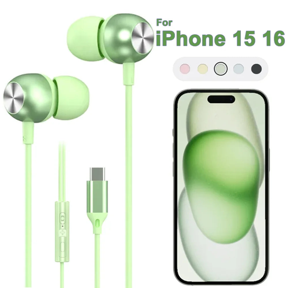 Wired Headphones For Apple iPhone 15 16 E Pro Max Plus iPad USB C In-Ear Earphones HiFi Surround Sound Music Type C Wired Earbud