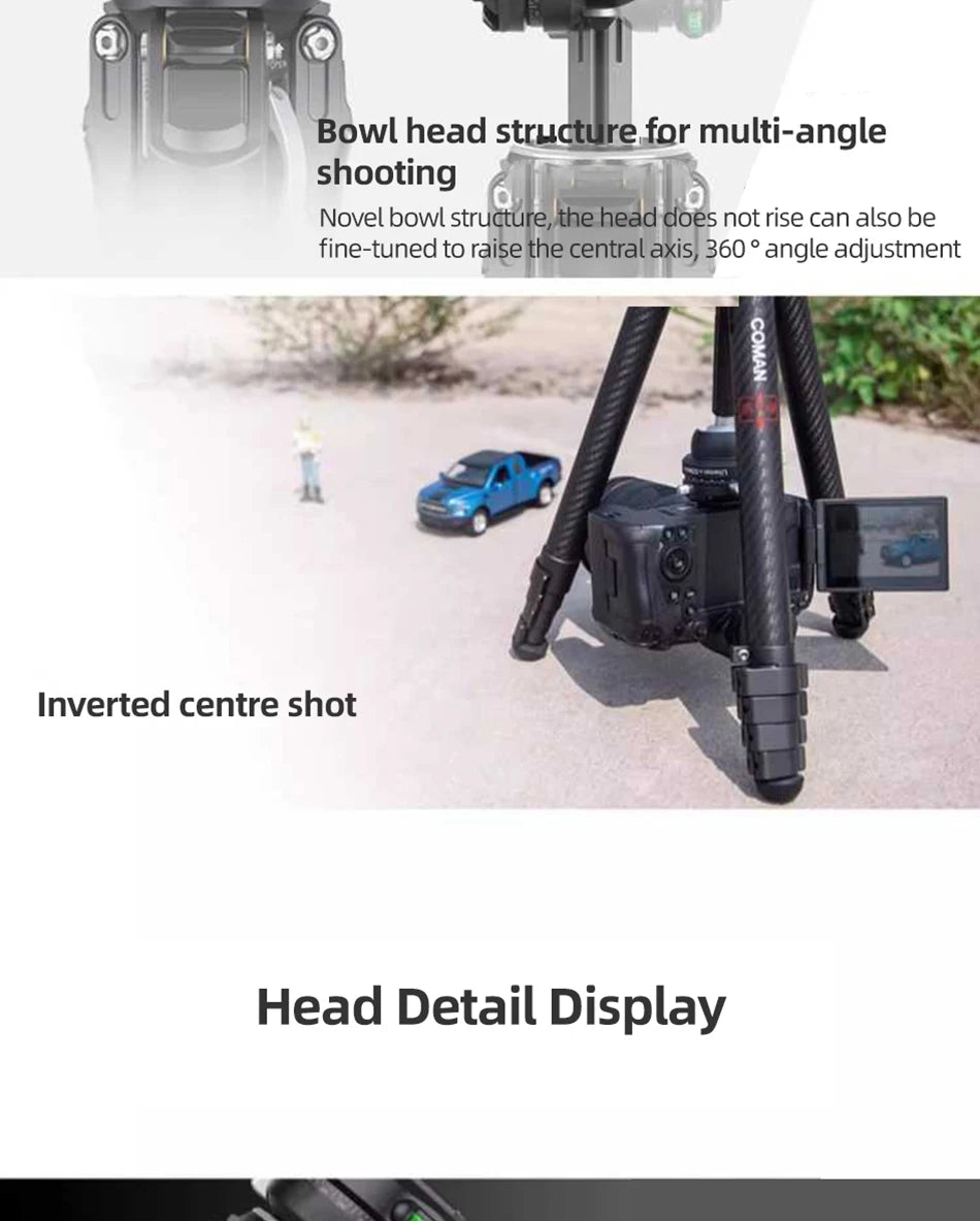 COMAN Zero F38 Carbon Fiber Tripod with Quick Release 360° Panoramic Ball Head for Nikon Canon DSLR Camera Travel Size
