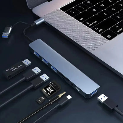 8 In 1 USB Type-C  HUB with Splitter Card Reader USB 3.0 2.0 SD/TF Splitter Card Reader Docking Station for HUAWEI Xiaomi PC