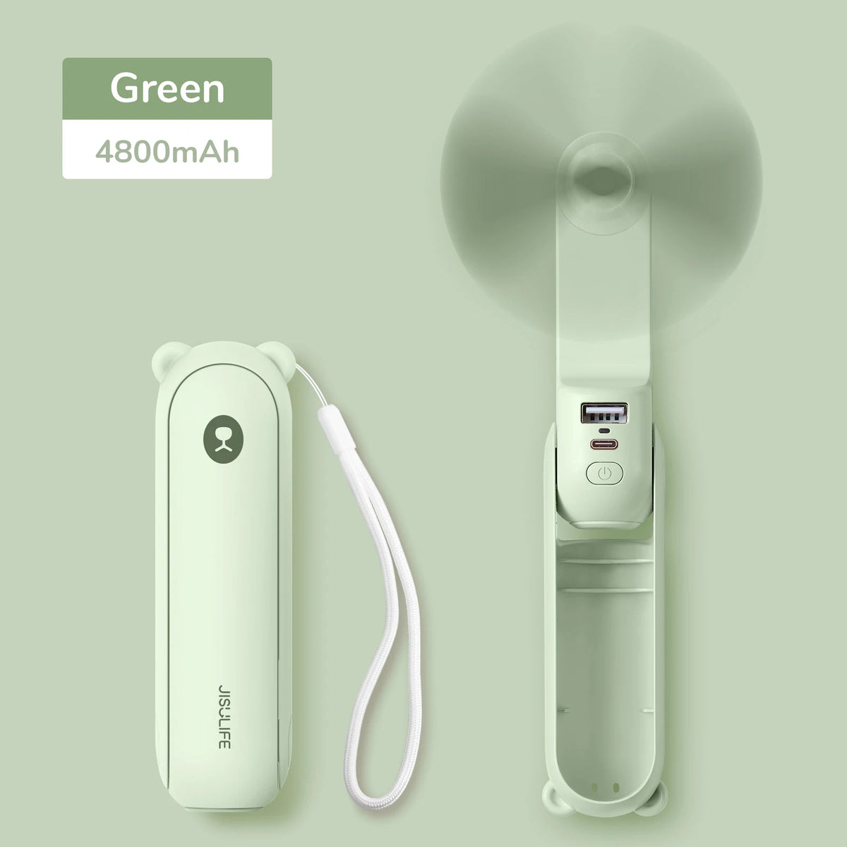 JISULIFE Portable Fan Mini Handheld Fan USB 4500mAh Recharge Hand Held Small 3 In1 Pocket Fan with Power Bank Flashlight Feature