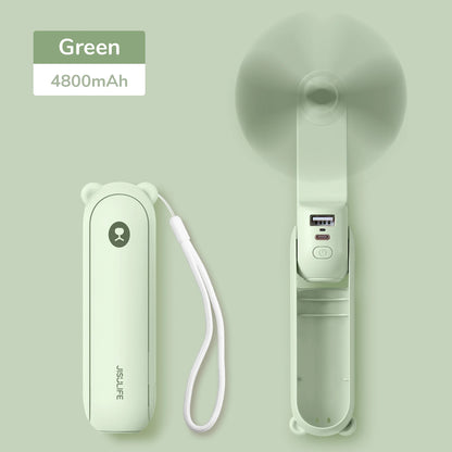 JISULIFE Portable Fan Mini Handheld Fan USB 4500mAh Recharge Hand Held Small 3 In1 Pocket Fan with Power Bank Flashlight Feature