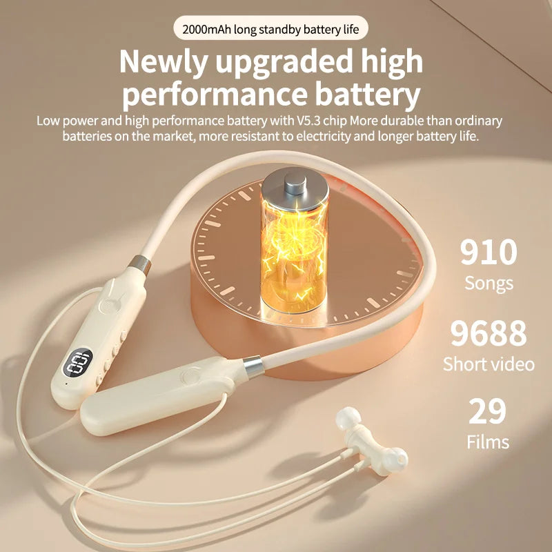 BT-12 Wireless Bluetooth Earphones Sports Headphones Card Insertion Digital Display Noise Cancelling Headset HiFi Music Earbuds