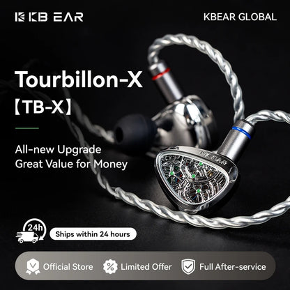 KBEAR TBX Tourbillon X IEMS In-Earphone Wired Headphones 10mm CVD-Coated Carbon Fiber Diaphragm Deep Bass Gaming Headset