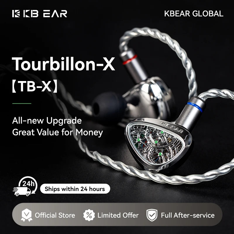 KBEAR TBX Tourbillon X IEMS In-Earphone Wired Headphones 10mm CVD-Coated Carbon Fiber Diaphragm Deep Bass Gaming Headset