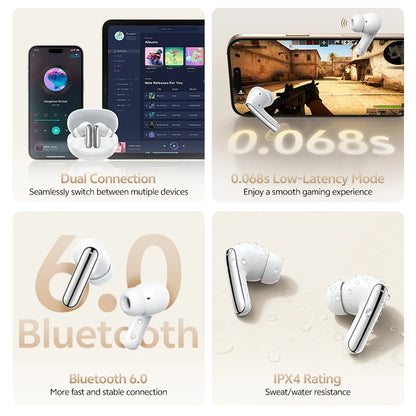 QCY MeloBuds N20 Wireless Bluetooth 6.0 Earphone 13mm Drivers -50dB Adaptive Hybrid Noise Cancelling Earbud 40Hrs HT20 Headphone
