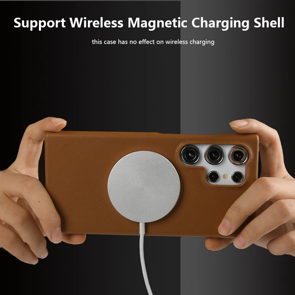 Handmade Premium Genuine Leather Magnetic Case for Samsung Galaxy S25 Ultra Case S24FE S23 S22 S21 S20 Note20Ultra Magsafe Cover