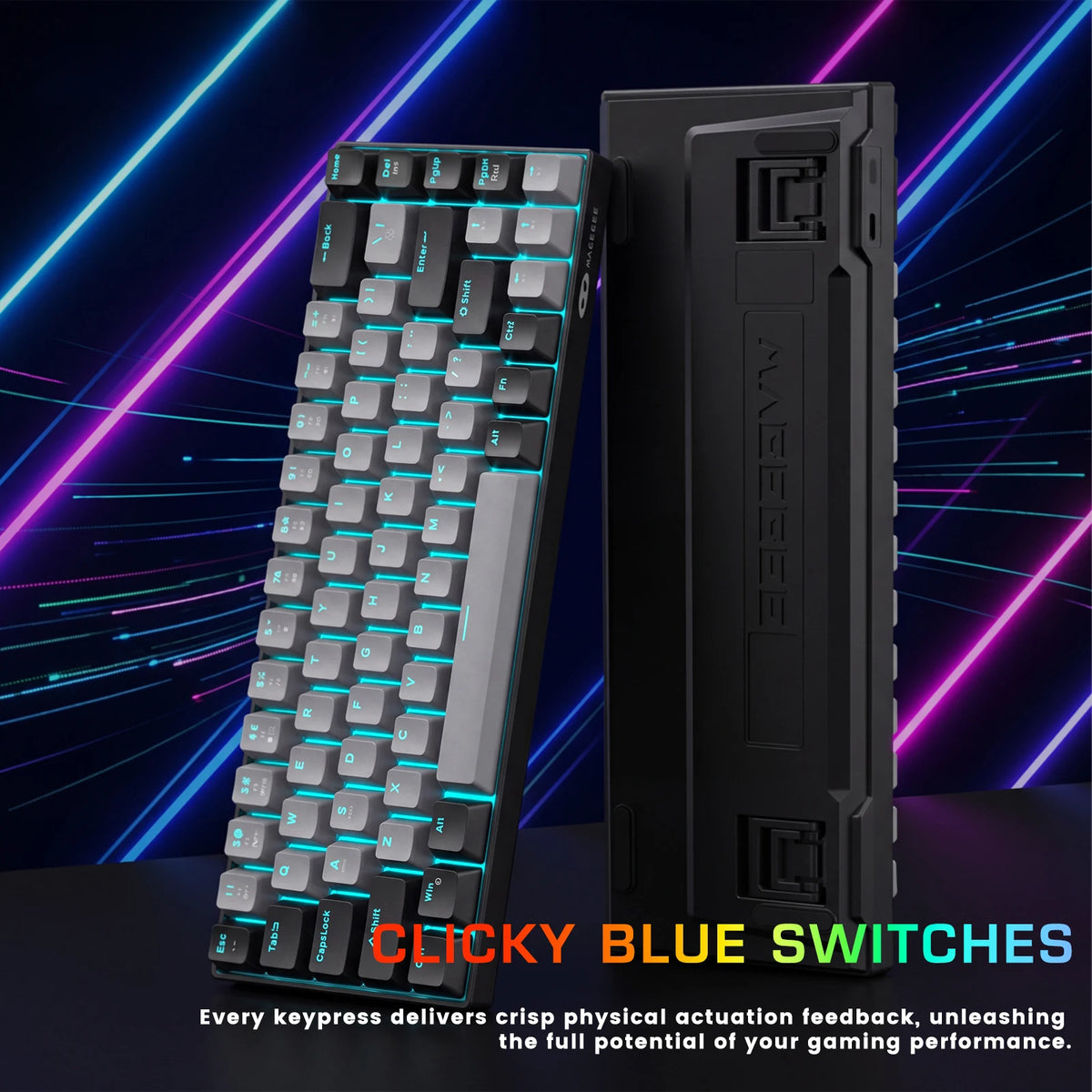FocusOnPC MK-BOX Portable 60% Mechanical Gaming Keyboard, 68 Keys Compact Wired Keyboard with LED Backlight for Gaming & Office, Compatible with PC, Laptop & Mac, Free Random Mouse Pad Included