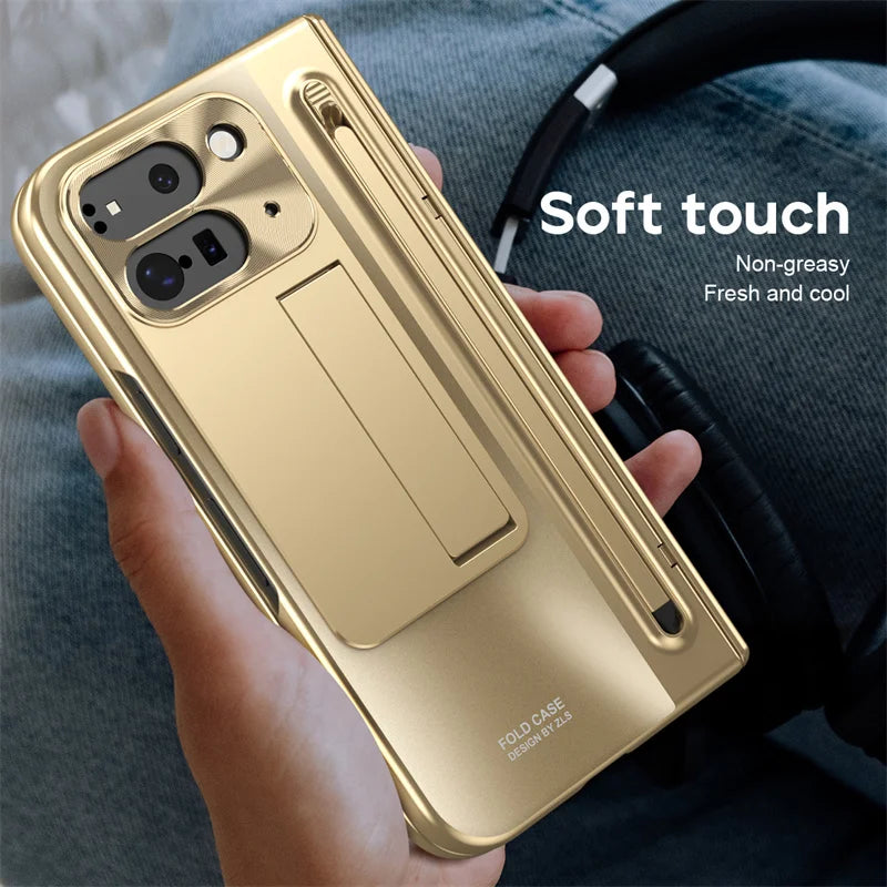 For Google Pixel 9 10 11 Pro Fold 2 Phone Case With Hinge Touch Pen Tempered Glass Film Stand Shockproof 360° Full Protect Cover