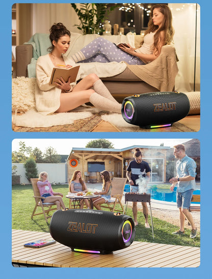 ZEALOT S127100W Powerful subwoofer Portable wireless speaker,24000mAh Battery,RGB Light,Great for Gift-Giving Birthday/Christmas
