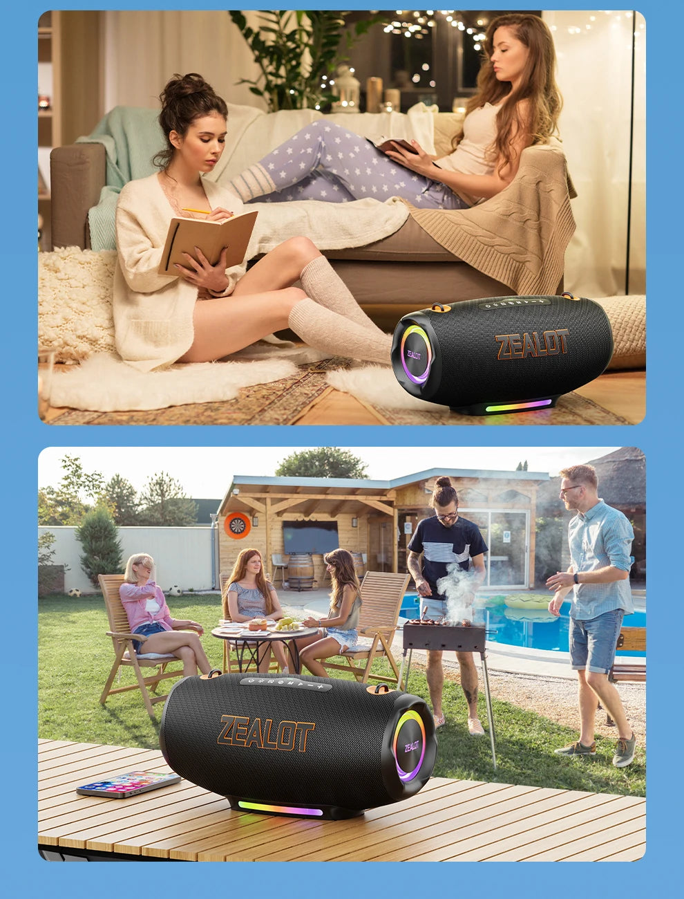 ZEALOT S127100W Powerful subwoofer Portable wireless speaker,24000mAh Battery,RGB Light,Great for Gift-Giving Birthday/Christmas
