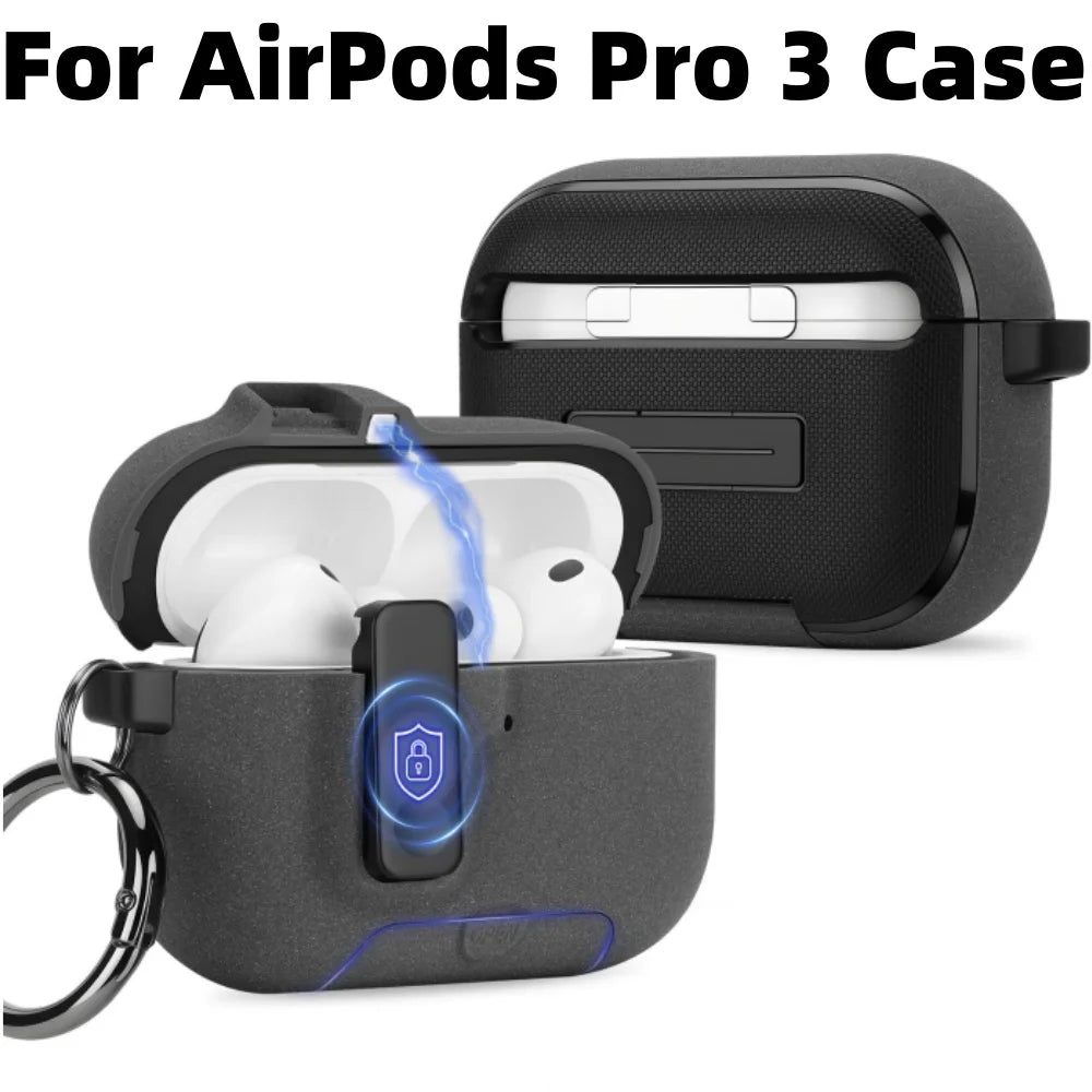 Magnetic Lock Case For Airpods Pro 3 with Kickstand Keychain & Lanyard Shockproof Drop-Proof Cover Men Women For Airpods Pro 3