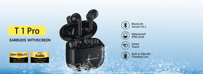 AWEI T56 ANC Wireless Bluetooth V 5.4 Earphones Noise Reduction Headphones Full-Color LED Touchscreen TWS Sport Headest With Mic