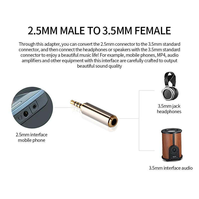 Jack 3.5 Mm to 2.5 Mm Audio Adapter 2.5 Mm Male to 3.5 Mm Female Plug Connector for Aux Speaker Cable Headphones Microphone Jack