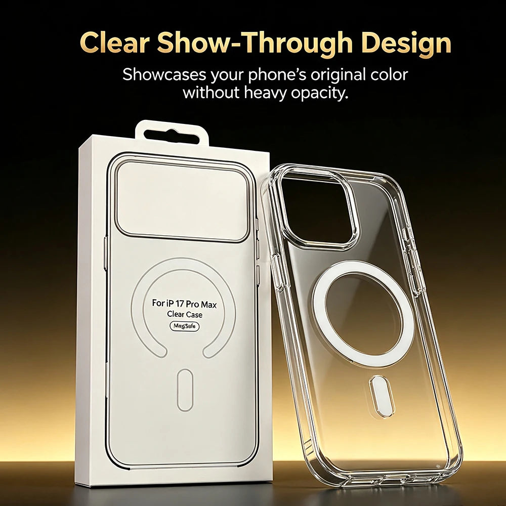 Original Clear Magnetic Phone Case For iPhone 18 17 Pro Max 16 15 14 Plus 13 12 Mini For Magsafe Wireless Charging Protect Cover
