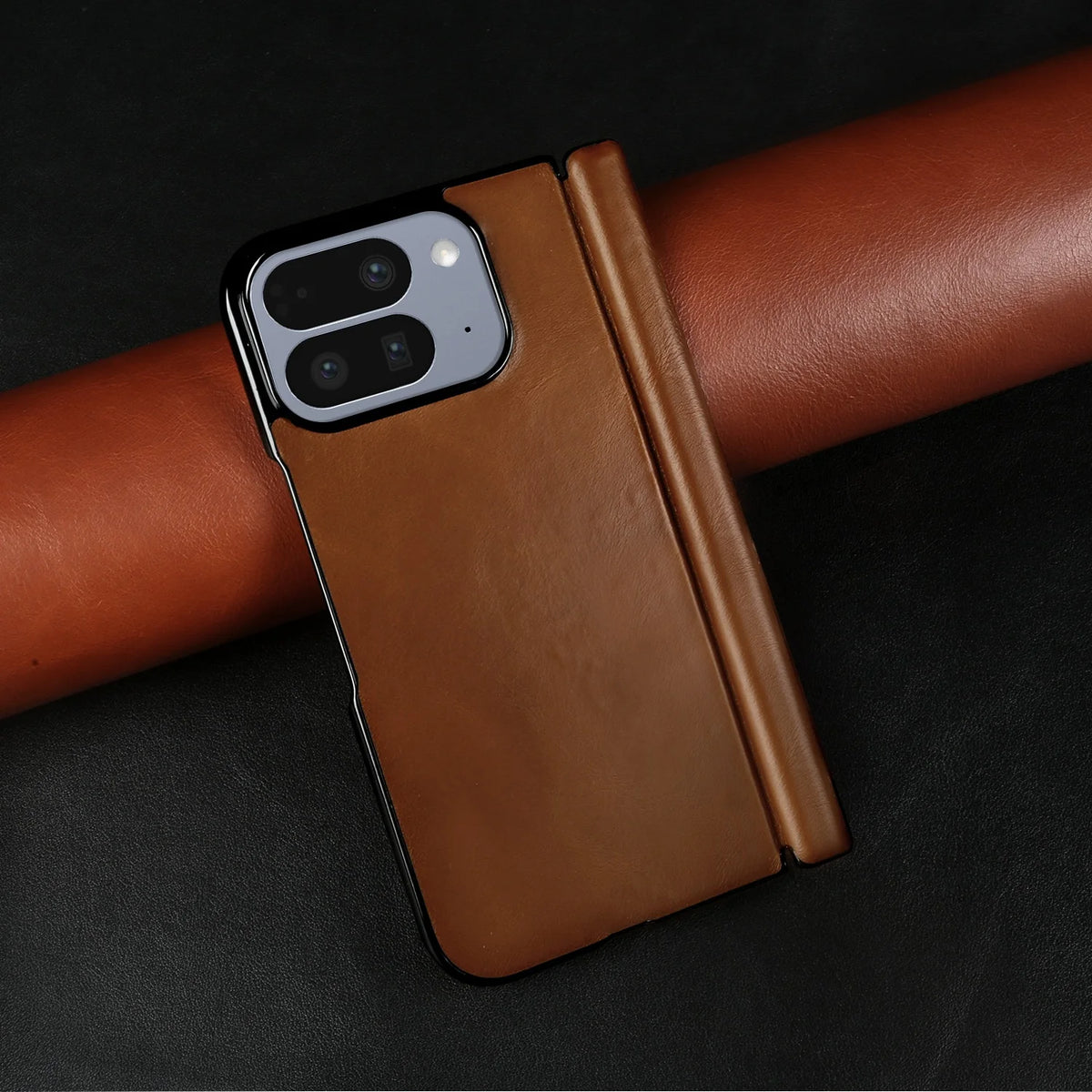 Luxury Genuine Leather Case for Google Pixel 11 Pro Fold 10Pro Fold Oil Wax Central Axis Pattern Phone Back Cases Without Front