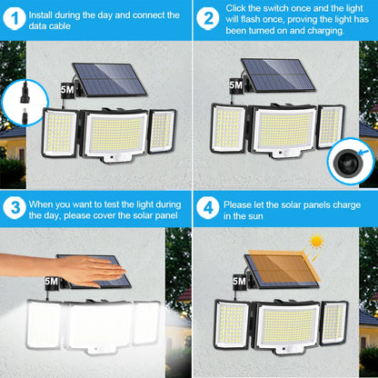 236/366LED Solar Motion Sensor Lights Outdoor Waterproof Solar Floodlight Wall Light 3  Mode Solar Security Lights Garden Yard P