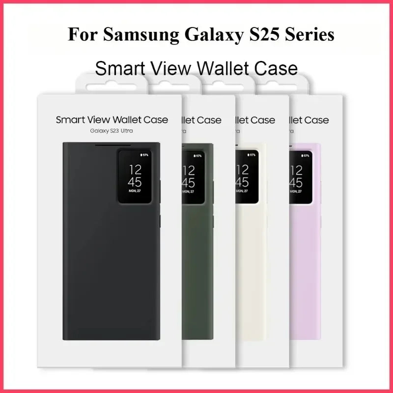 Original Business S-view Leather Flip Case For Samsung S25 S24 S23 S22 Plus Ultra LED Display Windows Card Pockets Protect Cover