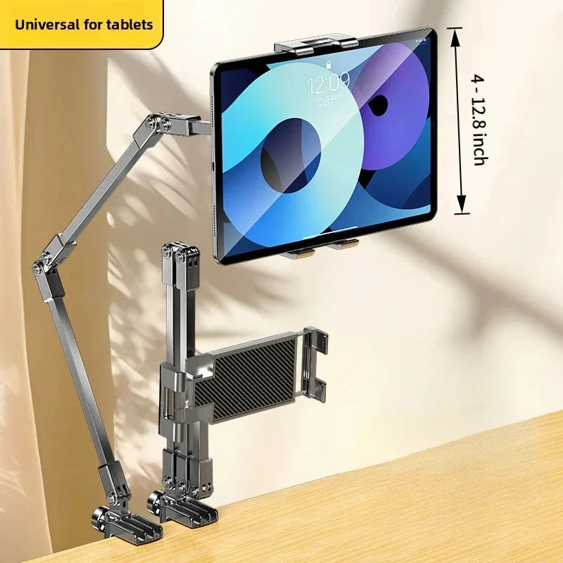 All-metal cantilever lazy overhead phone holder for desktop live streaming, bedside adjustable tablet for iPad bracket