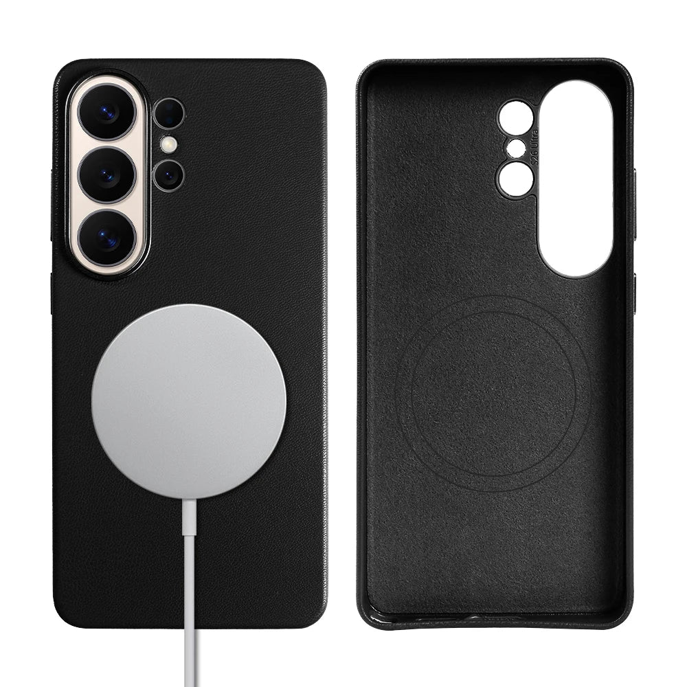 For Magsafe Premium Leather Case for Samsung Galaxy S26 Ultra S26Ultra S26Plus S25 Plus S25Ultra Phone Case Cover Magnetic Coque