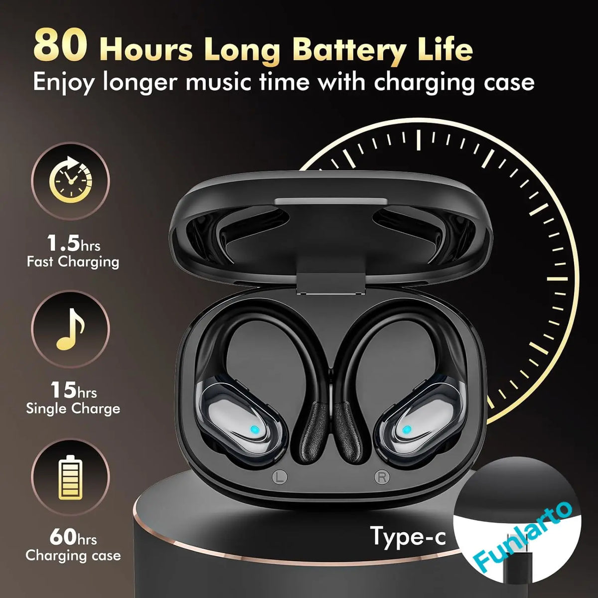 Sport Wireless Headphone TWS Wireless Earphones Bluetooth 5.3 Earbuds with ENC Noise Cancellation Mic IP7 Waterproof for Running
