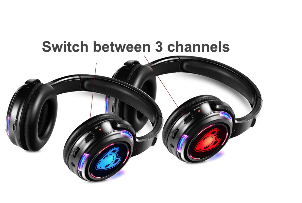 Best Silent Disco Headset Party System LED Flashing Headphones with 3-CH 500M  Transmitter- RF Wireless For iPod MP3 DJ Music