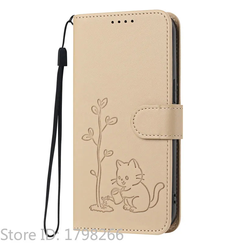 Cats & Trees Pattern Leather Phone Case For VIVO Y39 Y29 Y19S Y38 Y78+ Y17S Y27 Y36 Y16 Y56 5G Wallet Flip Cover Card Holder Bag