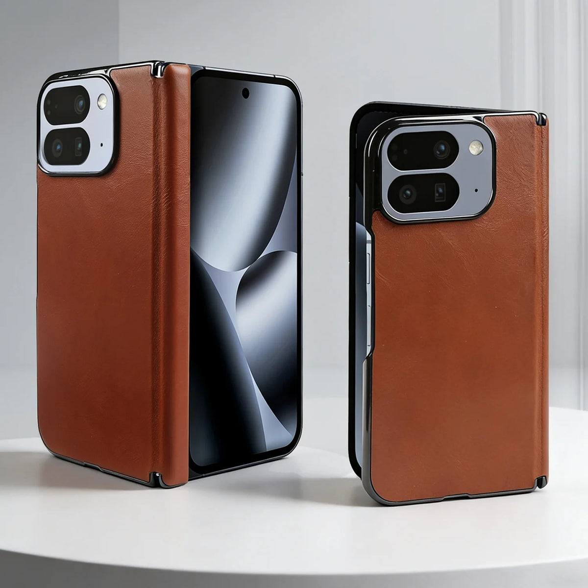 Luxury Genuine Leather Case for Google Pixel 11 Pro Fold 10Pro Fold Oil Wax Central Axis Pattern Phone Back Cases Without Front