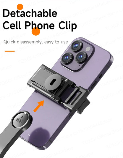 TOKQI Mini Selfie Stick Tripod with 3 Color Fill Light Detachable Holder 360 Rotation Bluetooth Remote for Vlog Live Streaming
