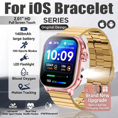 New1400mAh Large Battery Smart Watch 5ATM Waterproof LED Flashlight 100+ Sports Modes Heart Rate Fitness Tracker Men Smart Watch