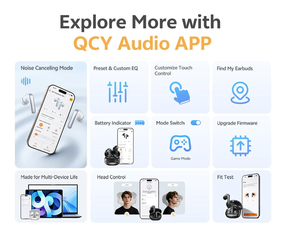 QCY HT21 Wireless Earphones Melobuds N65 -60dB AI Adaptive ANC Earbuds Bluetooth 6.0 LDAC Hi-Res Audio 8 Mics 50Hrs Headset