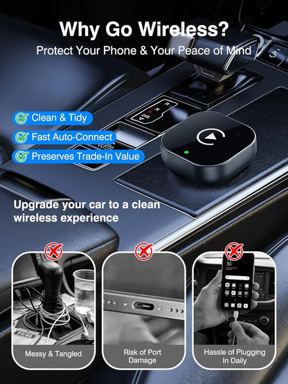 2026 Upgraded 2-in-1 Wireless CarPlay Adapter for iPhone & Android Auto, Plug and Play Wired to Wireless Dongle with Fast Auto-C