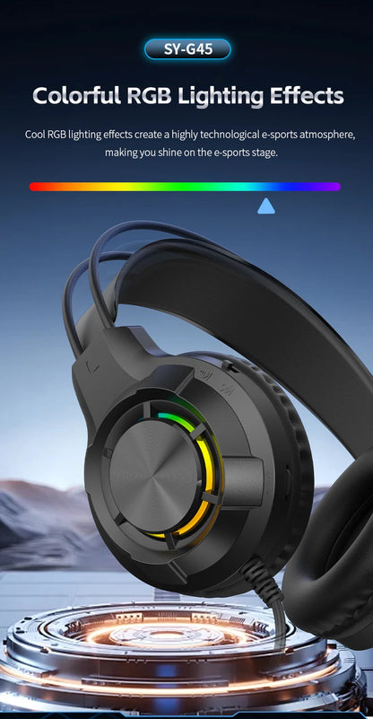 Over-Ear Gaming Headphone 7.1 Surround Sound ENC Noise Cancelling Mic RGB LED Wired Headset for PC PS4 PS5 Xbox Laptop Desktop