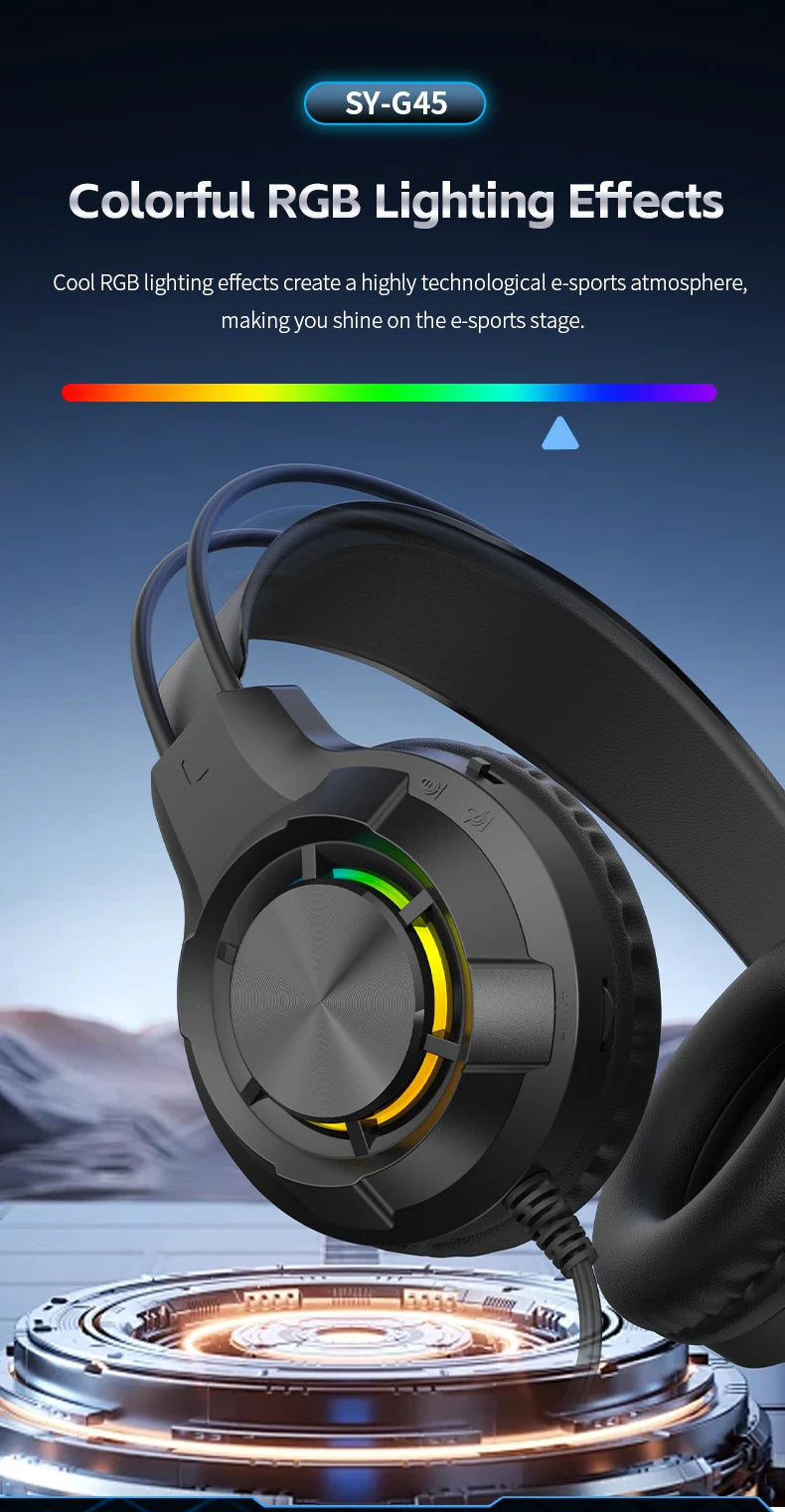 Over-Ear Gaming Headphone 7.1 Surround Sound ENC Noise Cancelling Mic RGB LED Wired Headset for PC PS4 PS5 Xbox Laptop Desktop