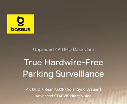 Baseus 4K Dash Cam for SONY Sensor STARVIS Night Vision Front and Rear Car Camera ADAS WiFi6 GPS 24H Parking Dashcam