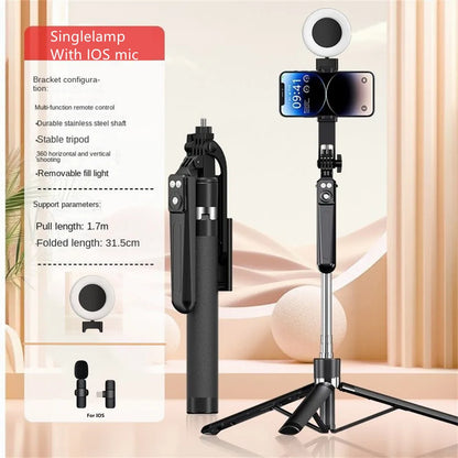 Roreta New 1.7M 360° Rotation Tripod for Smartphone Camera, Phone Holder with Bluetooth Shutter, Wireless Selfie Stick Brackets