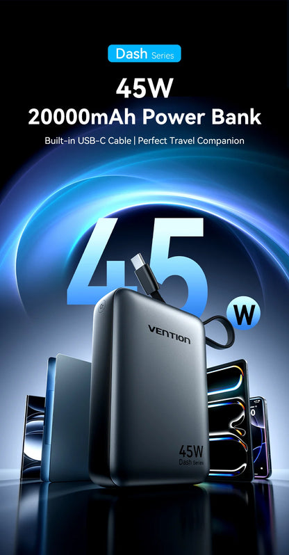Vention CCC 45W 20000mAh Power Bank Fast Charging Portable Charger for iPhone 18 Pro Max Samsung Galaxy Battery 3C Powerbank