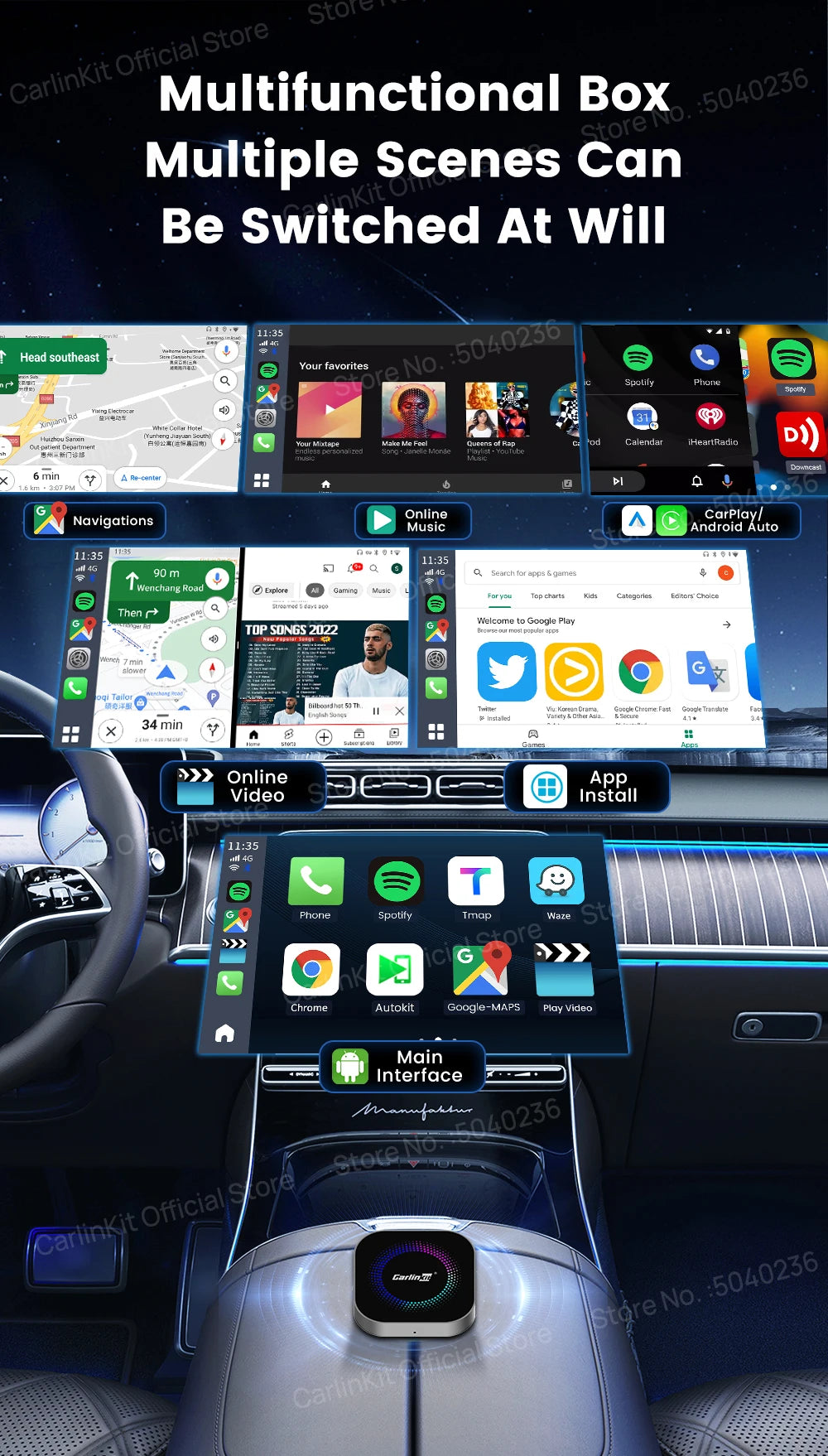 CarlinKit TV Box S2F Android 13 CarPlay Ai Box SM6225 8 Cores Wireless CarPlay Android Auto Video Streaming Box 4G LTE &WiFi GPS