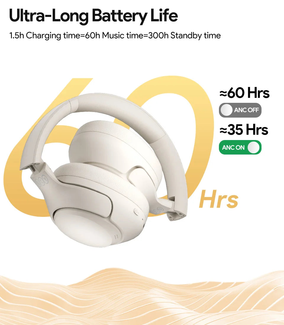 QCY H3 ANC Hi-Res Audio Wireless Bluetooth 5.4 Headphones Over Ear Headset 60Hrs 43dB Hybrid Active Noise Cancellation Earphone
