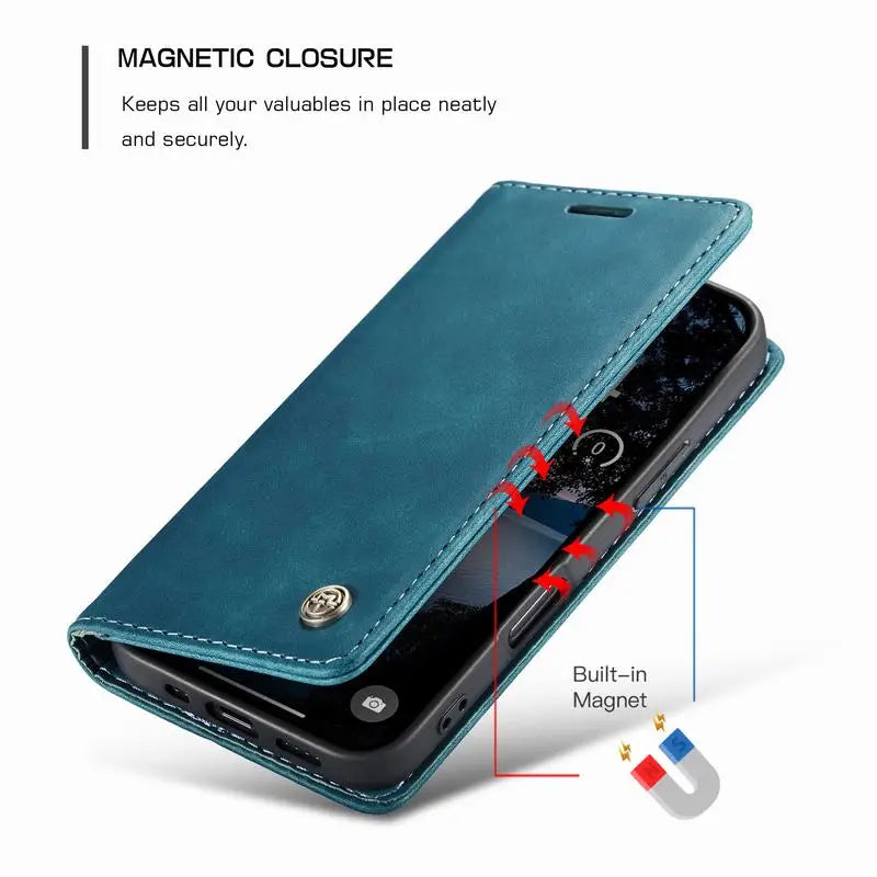 Leather Case For iPhone 17 16 15 14 13 12 11 18 Pro Max Air 16E X XR XS Max SE 2020 6 6s 7 8 Plus Luxury Magnetic Phone Cover