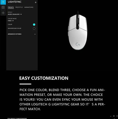 Logitech G203 Prodigy Wired Gaming Mouse 8000 DPI RGB Lighting 6 Buttons On-Board Memory 2.1m Cable Windows ChromeOS